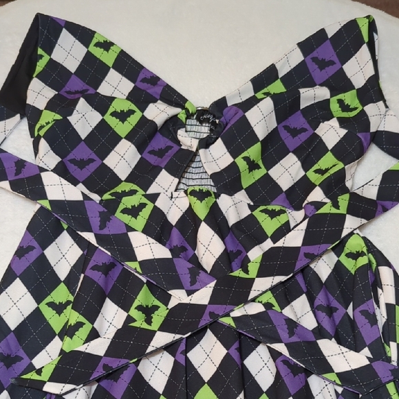 Sourpuss Dresses & Skirts - Spurpuss Argyle Bat Print Halter Dress